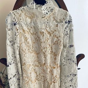 Small White flare-sleeve lace mini dress